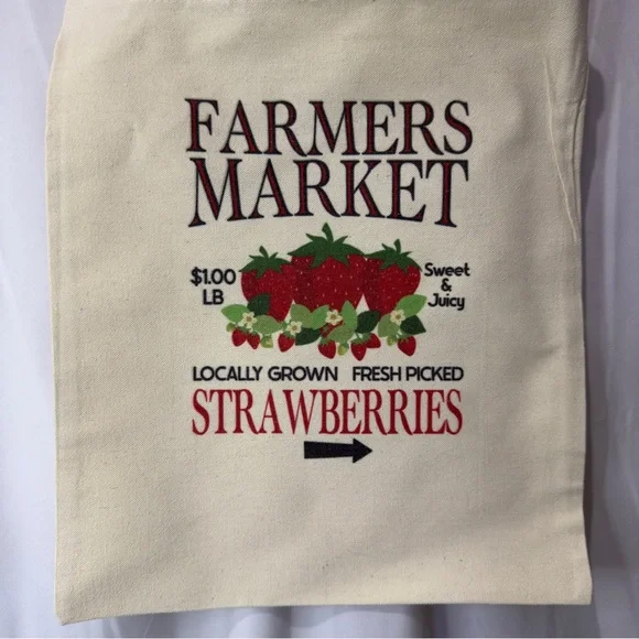 Farmers Market Cream Tote Bag 14” x 11” x .5” NWOT - Picture 2 of 11